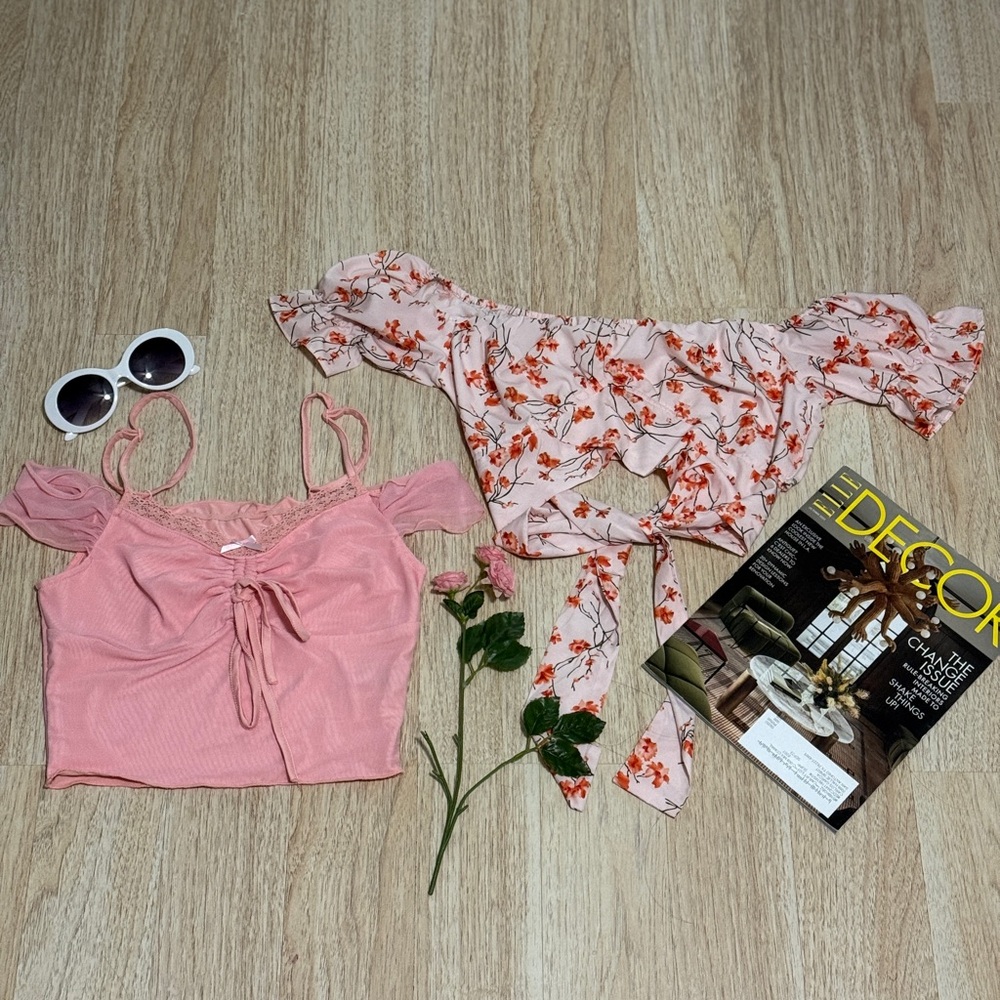 Floral and Solid Pink Women's Tops